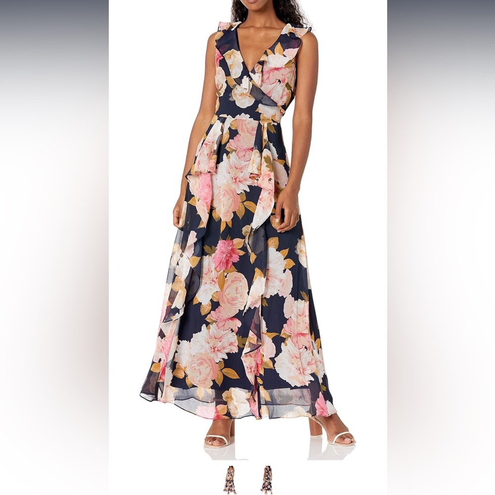 Karl Legerfeld Paris Chiffon Floral Dress Sleeveless Size 0 - Picture 5 of 7